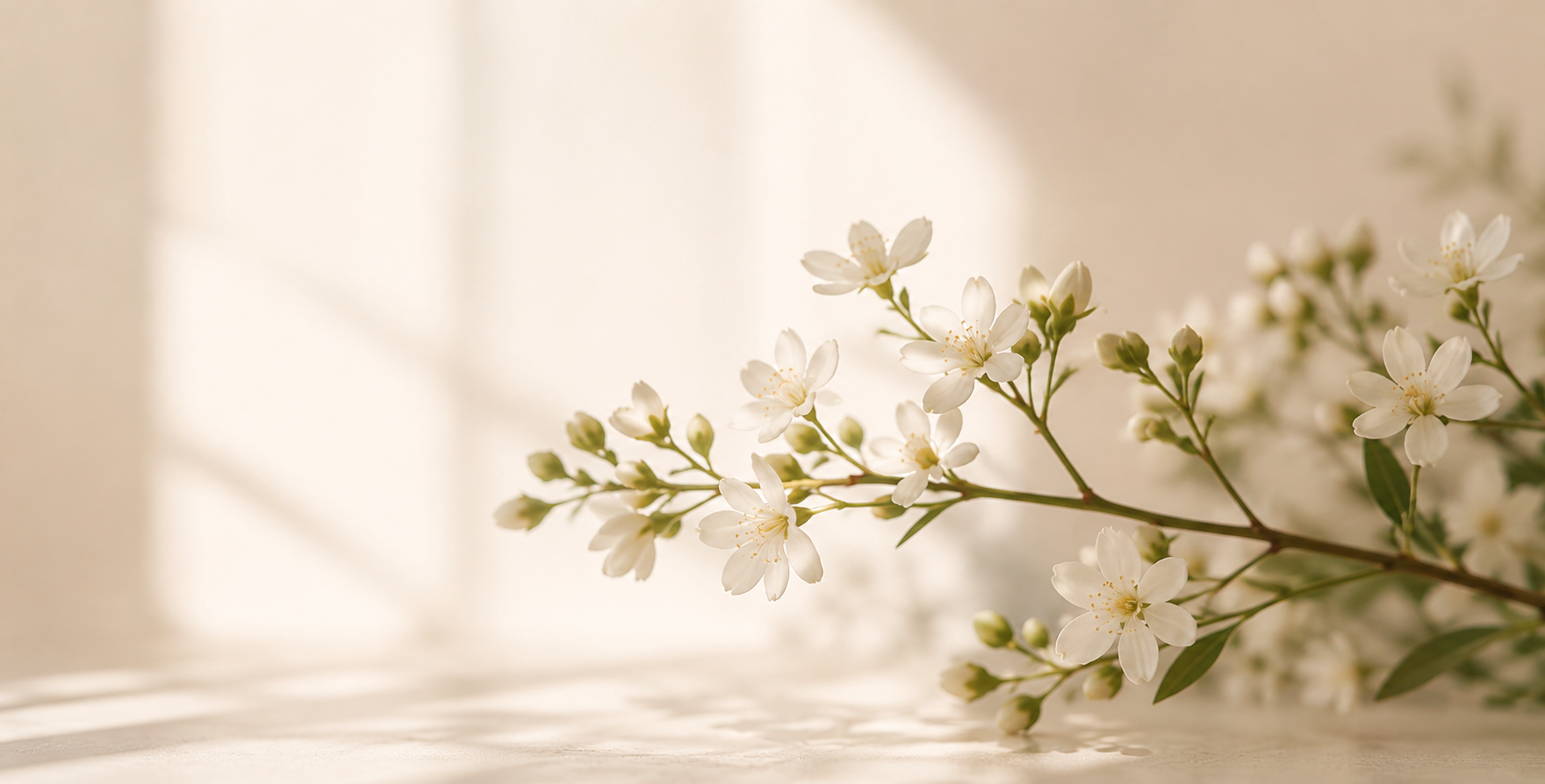 White blossom branch in soft morning light
